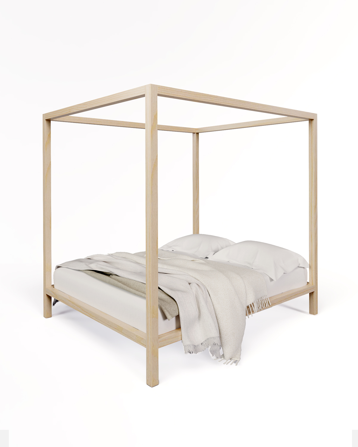 Eco-friendly wooden Canopy Bed. Handmade sustainable furniture by Boa Safra.